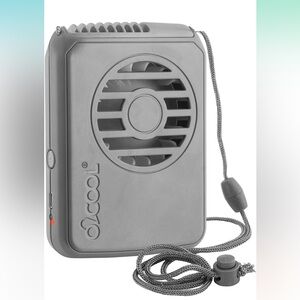 O2COOL Personal Travel Rechargeable Battery Powered Neck Cooling Fan Gray